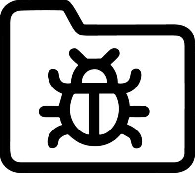 Software bug in folder black line icon isolated on white. vector