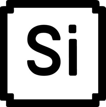 Black pixel art icon of the letters Si inside a square frame. vector