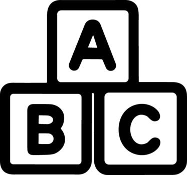 Minimalist line icon of stacked ABC alphabet blocks for learning. vector