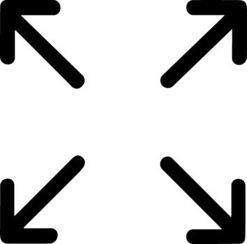Simple full screen icon with four diagonal arrows pointing outwards. vector
