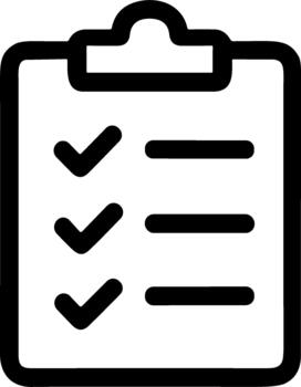 Black and white line icon of a clipboard with a checklist. vector