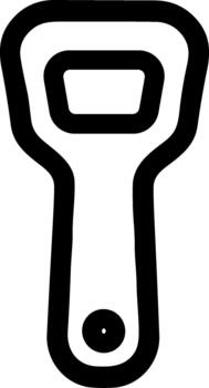 Simple black line icon of a handheld bottle opener tool. vector