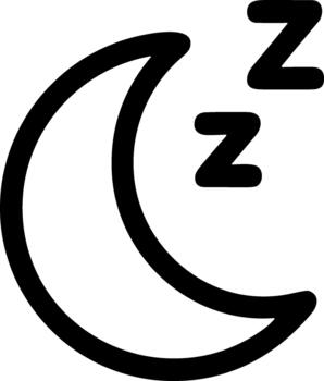 Simple black line icon of a crescent moon with Zzz symbols representing sleep and nighttime. vector