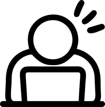 sencillo línea icono de un persona teniendo un idea mientras trabajando en un computadora. vector