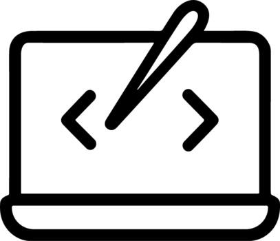 minimalista línea icono de web desarrollo en un ordenador portátil pantalla. vector