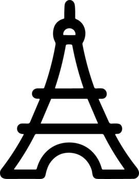 Simple black line icon of the Eiffel Tower from Paris. vector
