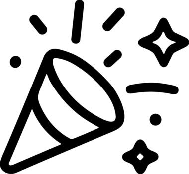 sencillo negro línea Arte icono de un celebracion fiesta corchete explotando con papel picado y estrellas aislado en un blanco antecedentes. vector