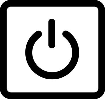 Simple black line art power button icon in a rounded square. vector