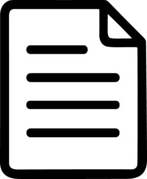 Simple black line art icon of a document with text lines. vector
