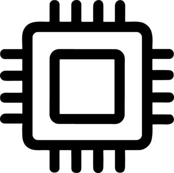 Simple black line icon of a computer processor chip. vector