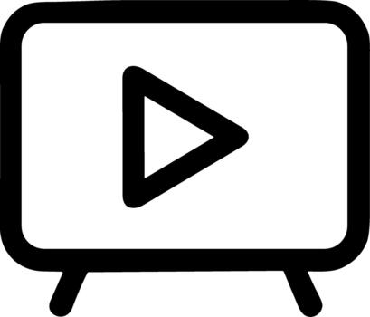 Simple black line icon of a television with a play button. vector