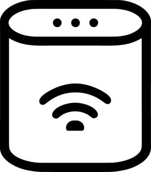 Simple line art icon of a smart speaker with wireless signal. vector