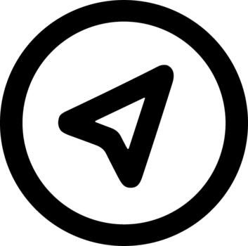 Simple black navigation arrow icon inside a circle. vector