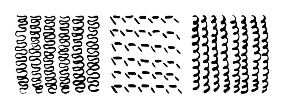Paint Brush Marker Ink Strokes Textures Set and Curly Pattern. vector