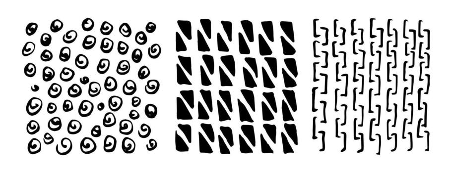 Paint Brush Marker Ink Strokes Textures Set and Chain Pattern. vector