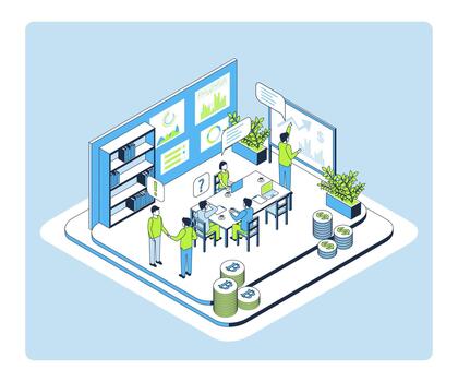Cartoon Color Growth and Investment Start Up AI Concept 3d Isometric View Line Elements. vector
