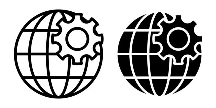 globo ajustes negro icono haz para mundo configuración y global ajustamiento herramientas vector