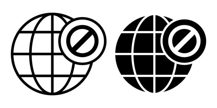 Globe Block Black Icon Bundle for Restricted World Access and Limited Global Content vector
