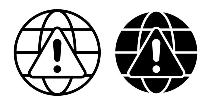 Globe with Warning Alert Triangle Flat Colored Icon for Global Risk and Caution Signals vector