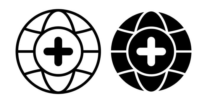 Globe Add Black Icon Bundle for Global Expansion and World Data Enhancement Projects vector