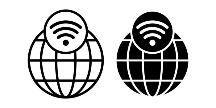 Globe with WiFi Signal Symbol Flat Colored Icon for Worldwide Network and Online Access vector