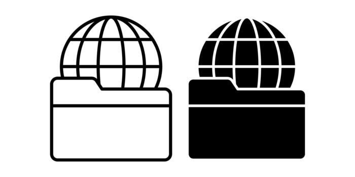 Globe Folder Black Icon Bundle for Global File Management and Worldwide Document Handling vector