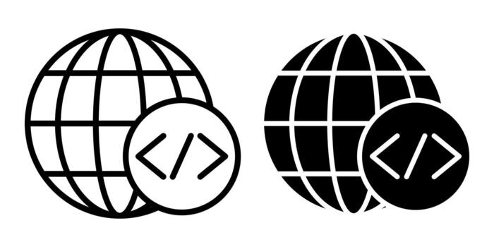 globo código negro icono haz para en todo el mundo desarrollo y global programación sistemas vector