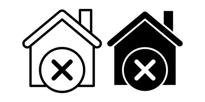 hogar símbolo con Eliminar marca negro icono haz para eliminación y limpiar funciones vector