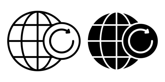 Globe Refresh Black Icon Bundle for Worldwide Update and Global Synchronization Designs vector