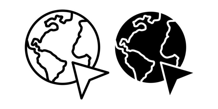 Globe Cursor Click Black Icon Bundle for Worldwide Navigation and Global Web Selection Tools vector