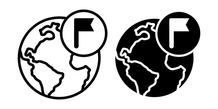 Globe Flag Black Icon Bundle for Worldwide Marking and Global Location Highlight Tools vector