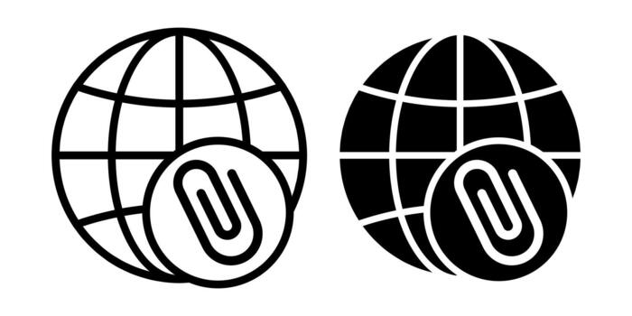 Globe Attachment Black Icon Bundle for Connected World Data and Digital Linking Needs vector
