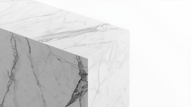 Elegant marble block with subtle veining stands against a clean white backdrop showcasing its geometric form and luxurious texture magnificently. photo
