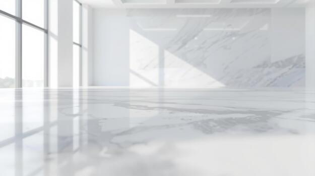 reluciente mármol piso refleja natural ligero transmisión mediante grande en minimalista moderno arquitectónico interior espacio diseño escaparate. foto