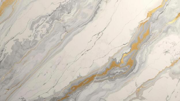 Elegant white marble texture features flowing veins of grey and gold creating luxurious abstract pattern for backgrounds and design projects. photo