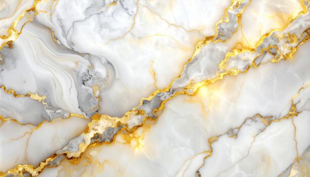 A white marble surface features intricate veins of shimme gold creating an elegant and luxurious abstract pattern, perfect for backgrounds. photo