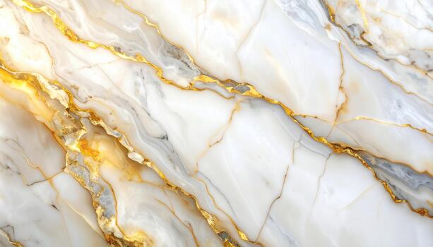 Elegant white marble texture with golden veins creates a luxurious and sophisticated background suitable for various design applications. photo