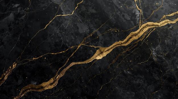 Elegant black marble texture with contrasting gold veins creating a luxurious and sophisticated abstract pattern for upscale designs and backgrounds. photo