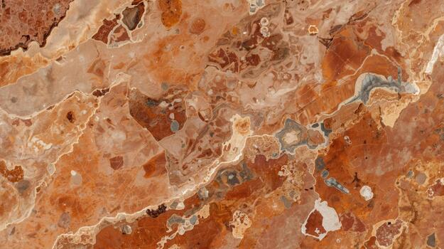 A captivating close up shot unveils the intricate patterns and textures of a reddish brown marble surface with delicate veining details. photo