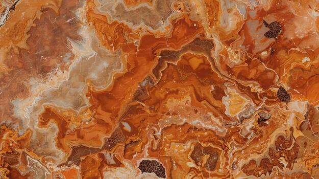 An abstract orange and beige onyx stone texture presents complex swirls and layers creating a visually striking natural marble pattern surface. photo