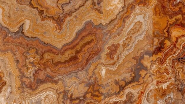 A beautiful close up of natural onyx stone texture reveals intricate swirls and patterns in earthy tones of brown, beige, and orange color. photo