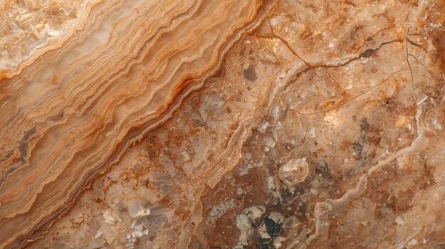 el cerca arriba muestra un texturizado superficie de marrón y beige mármol con intrincado capas y patrones creando un único resumen diseño detalle. foto