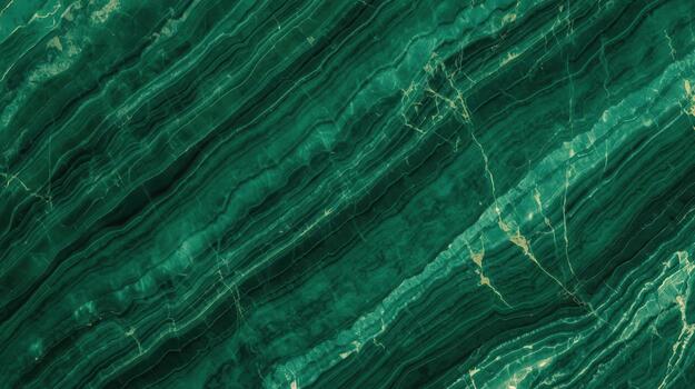 A captivating close-up reveals the intricate patterns and textures of deep green malachite stone with elegant light veining details. photo