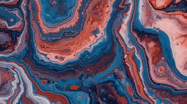Abstract art featu swirling patterns of teal blue and terracotta orange creating a fluid and organic marbled effect that feels modern. photo