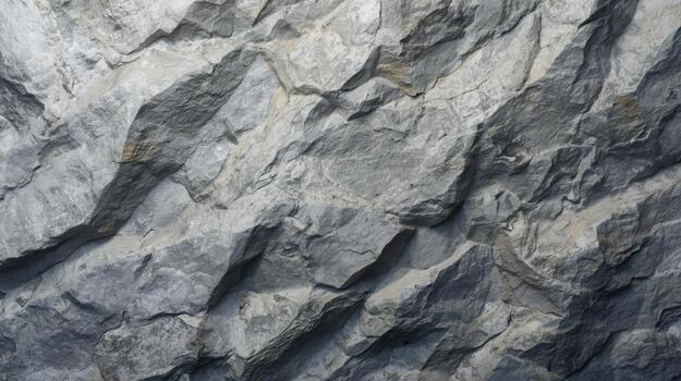 un resumen geológico gris rock formación muestra ly angular grietas y grietas creando un escabroso y áspero texturizado Roca antecedentes superficie. foto