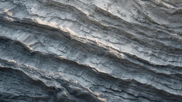 Detailed sedimentary rock layers create a textured geological formation with horizontal bands in earth tones and weathered surface patterns. photo