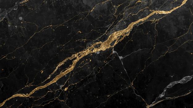 Elegant black marble surface with striking gold veins creating a sophisticated and luxurious stone texture background with intricate pattern detail. photo