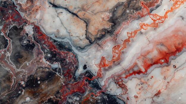 Intricate abstract background featu flowing swirls of white, gray, black, and red tones reminiscent of marbled textures and fluid art style. photo