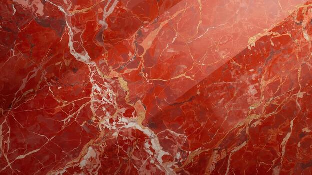 Beautiful close up shows polished red marble stone with white and gold veins giving a luxurious and sophisticated look to background design. photo