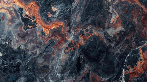 Abstract natural pattern of dark blue and orange marble texture on stone surface with intricate swirls and veins background is extremely elegant. photo